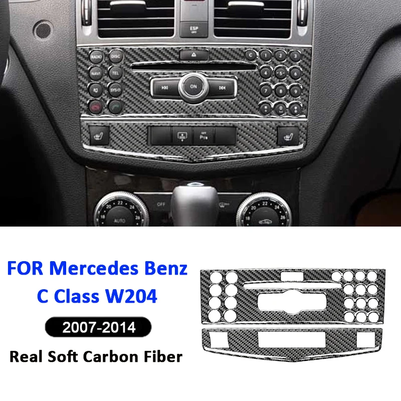 

For Mercedes Benz C Class W204 2007-2014 Carbon Fiber Car Center Multimedia CD Control Panel Decorative Modification Sticker