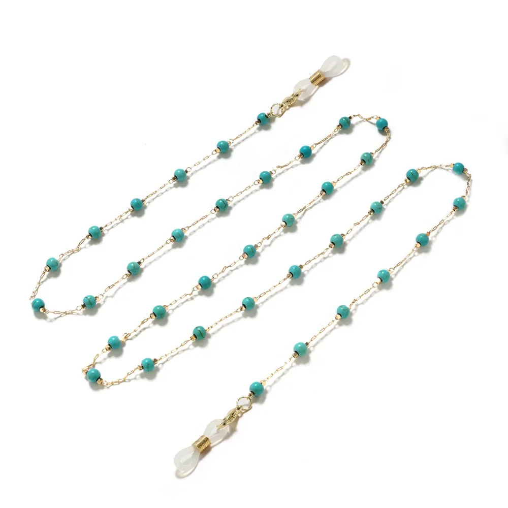 Turquoise Beads Glasses Chain Anti-Lost Beaded Eyeglass Holder Necklace Hanging Neck Neck Strap Eyeglass Lanyard Outdoor Use
