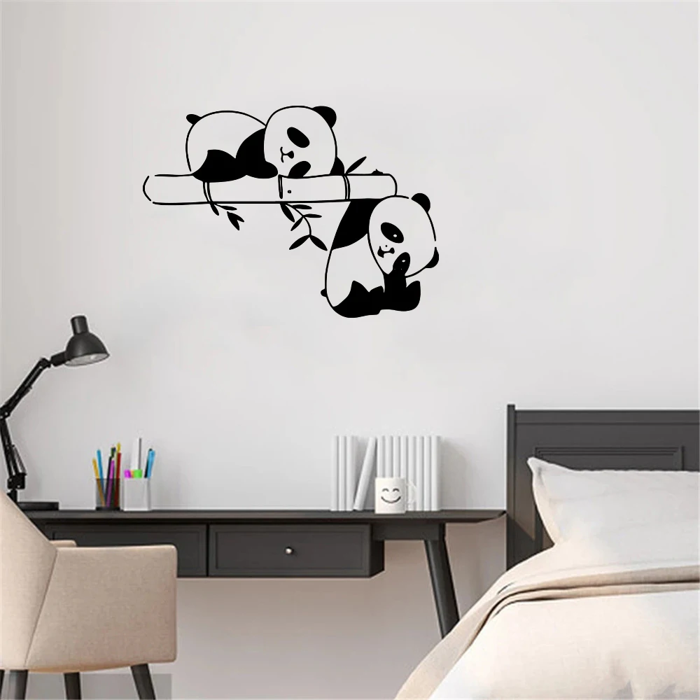 Spanie bambus Panda naklejka ścienna niedźwiedź zwierzę z dżungli oddział naklejka sypialnia salon Vinyl Decor wystrój pokoju dziecięcego