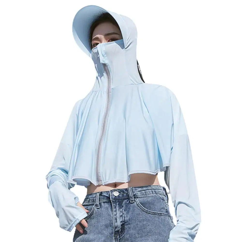 Women Sunscreen Clothes Summer Ice Silk Large Brimmed Sleeved UV Shirt Clothing Long Hoodie Breathable Protection Color Sol N3M0