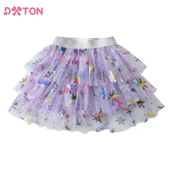 DXTON Girl Ballet Dancewear Children Mini Skirt For Birthday Party Snowflake Print Layer Tulle Tutu Princess Skirt Kids Costumes