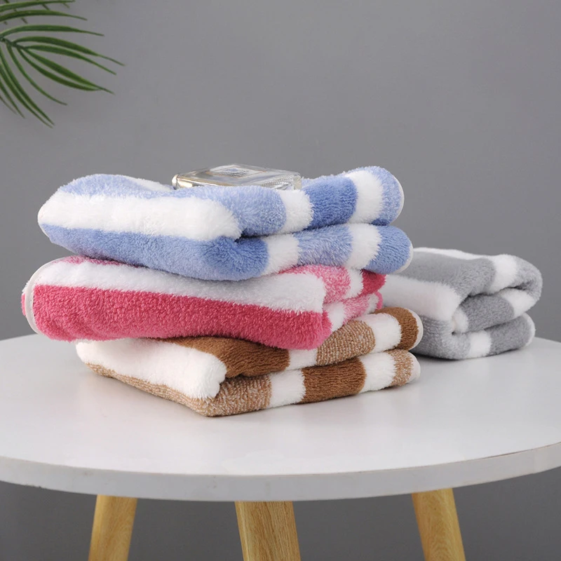 【Hot sales】2pc High-density Coral Velvet Striped Towel Wholesale Home Color Strip Bath Towel Absorbent Beach Towel