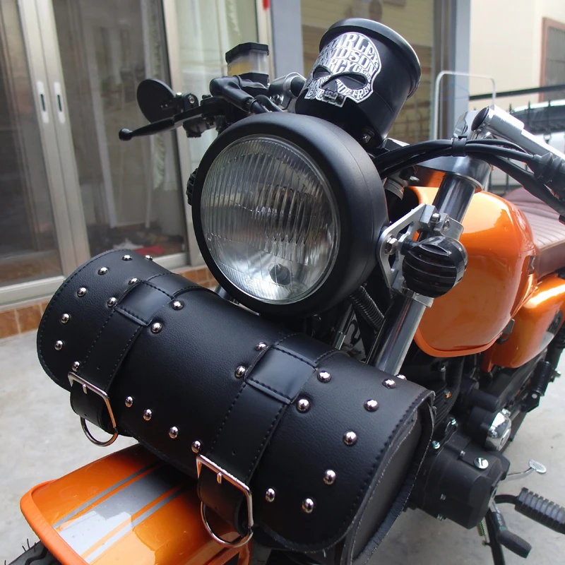 SHELKSBAG Universal Motorcycle Saddlebags Tool Bag Leather Fork Bag for Handlebars and Sissy Bar Waterproof Storage Pouch