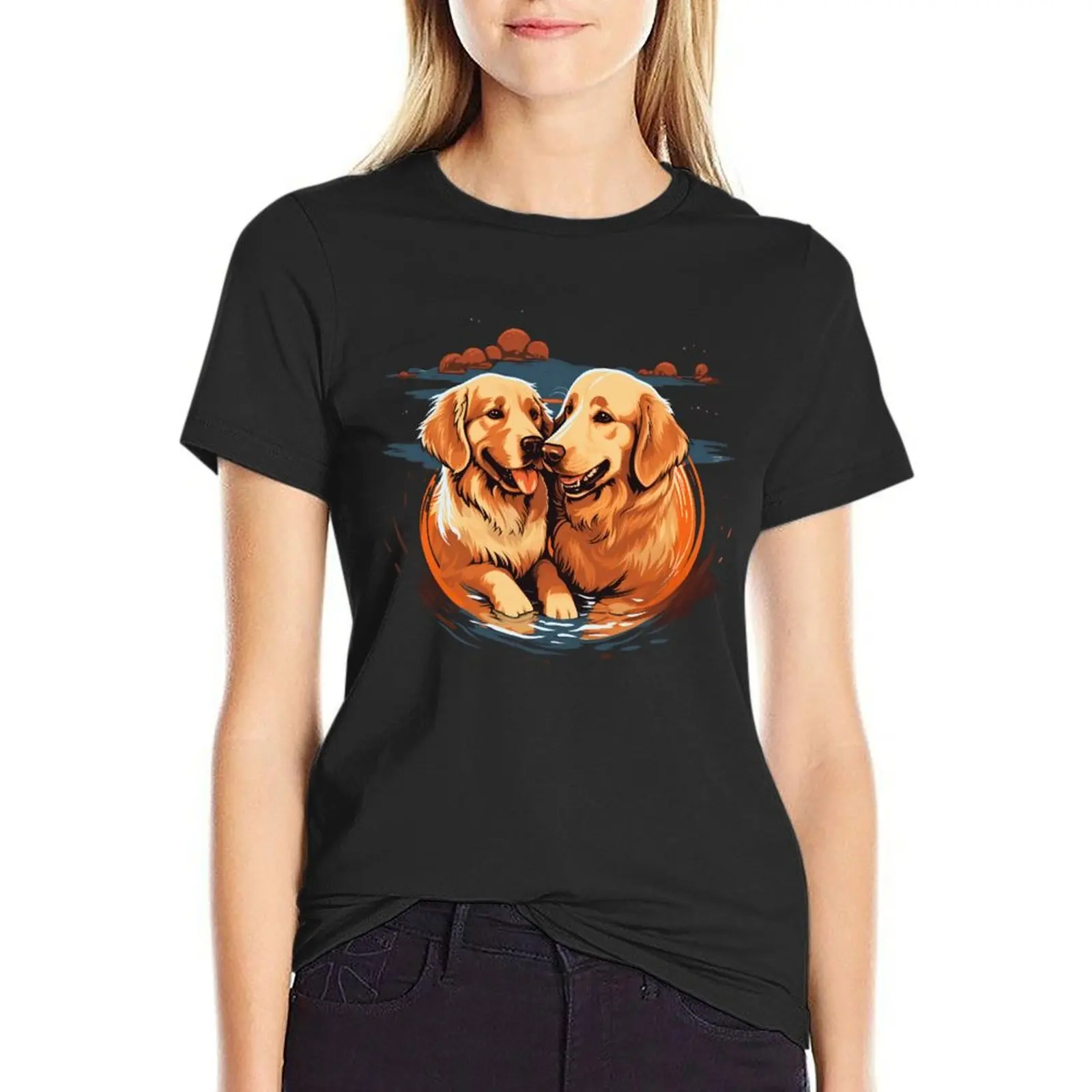 Two Golden Retrievers In Love T-Shirt summer tops summer clothes vintage shirts graphic tees Women's t-shirt