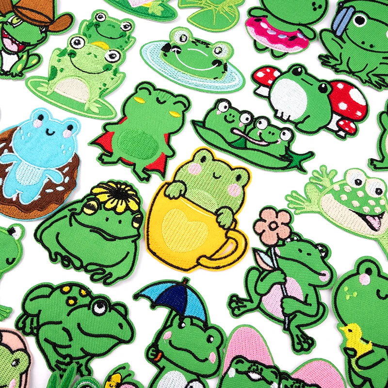 Embroidered Frog Patches for Kid's Clothing Sew Iron on Animal Logo DIY Oeteldonk Frog Jacket Hat Patch Jeans Accessory Stickers