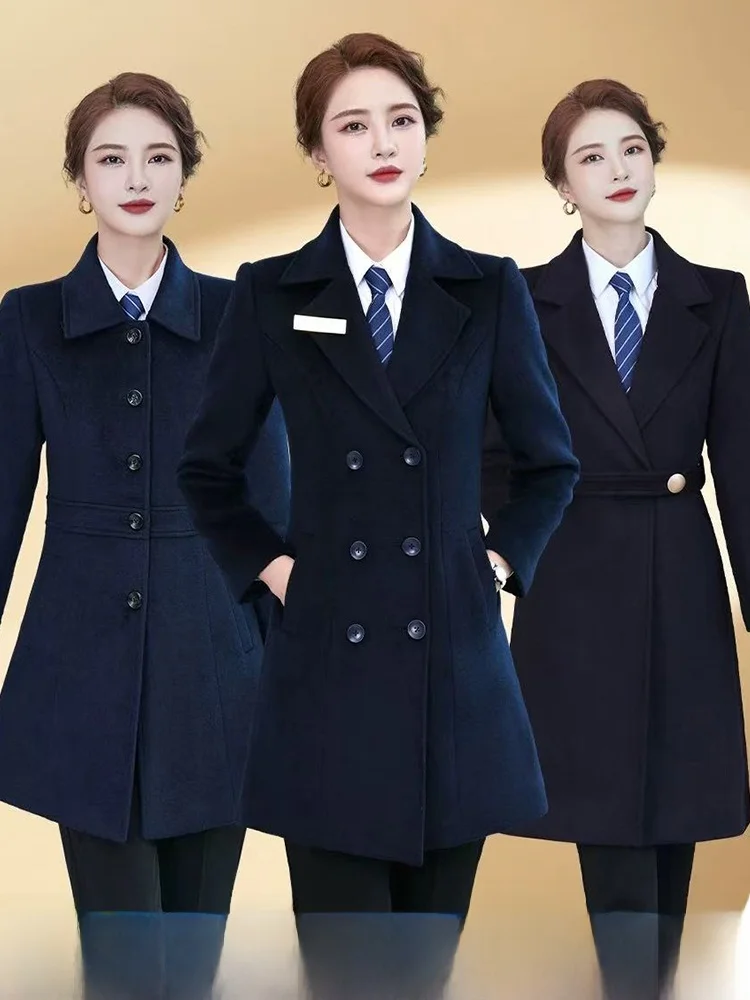 

Professional Woolen Coat Receptionist Uniform for Bank Hotel Jewelry Store Workwear Female Spring Autumn Winter New Fashion