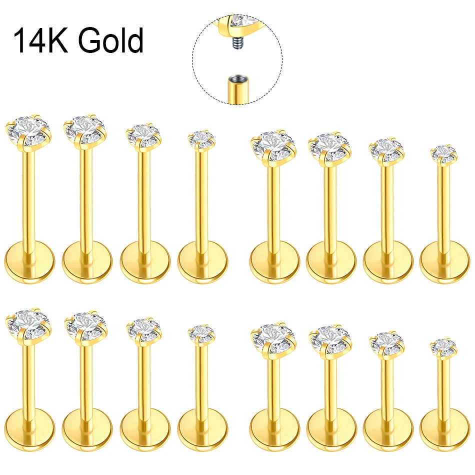 1/5 Stück Ohrringe mit flacher Rückseite, Edelstahl, Labret-Lippenring, Nasenstecker, 14 Karat vergoldet, Knorpelhelix, Medusa-Piercings, Schmuck