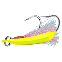 5pcs Surf Fishing Pompano Jig with Teaser Hook 14g Saltwater Jig Head Hook Banana Jig Stand Up Jig Long Casting Beach Halibut