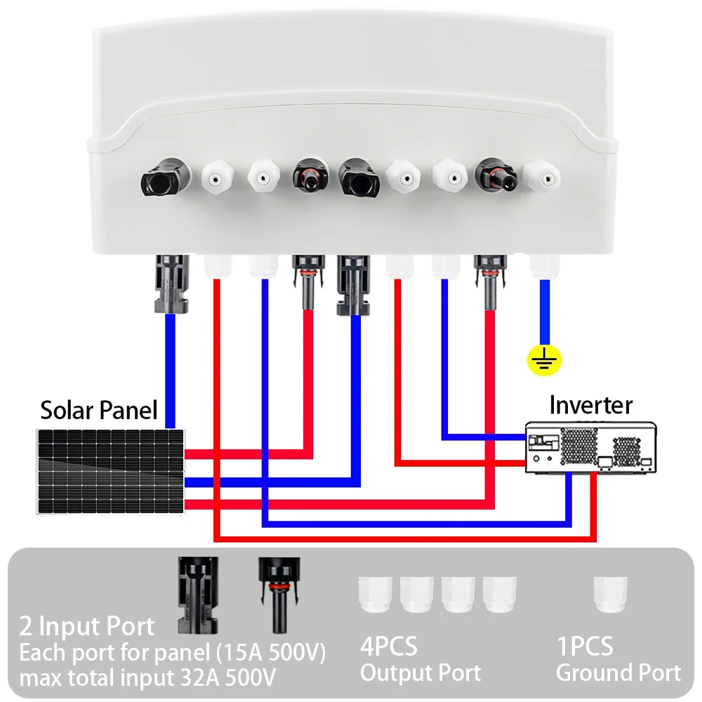 Solar Photovoltaic PV Combiner Box With Lightning Protection 2 Input 2 Out DC 500V 15A Fuse MCB SPD HT Waterproof Box IP65 12Way