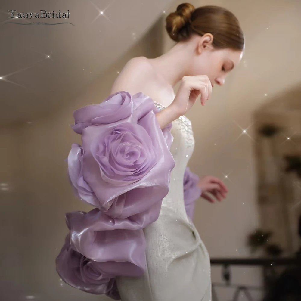 

Purple Organza Satin Wedding Short Cape ,Rose Flowers Detail ,Bridal Bolero ,Women Evening Accessories Chic DJ471