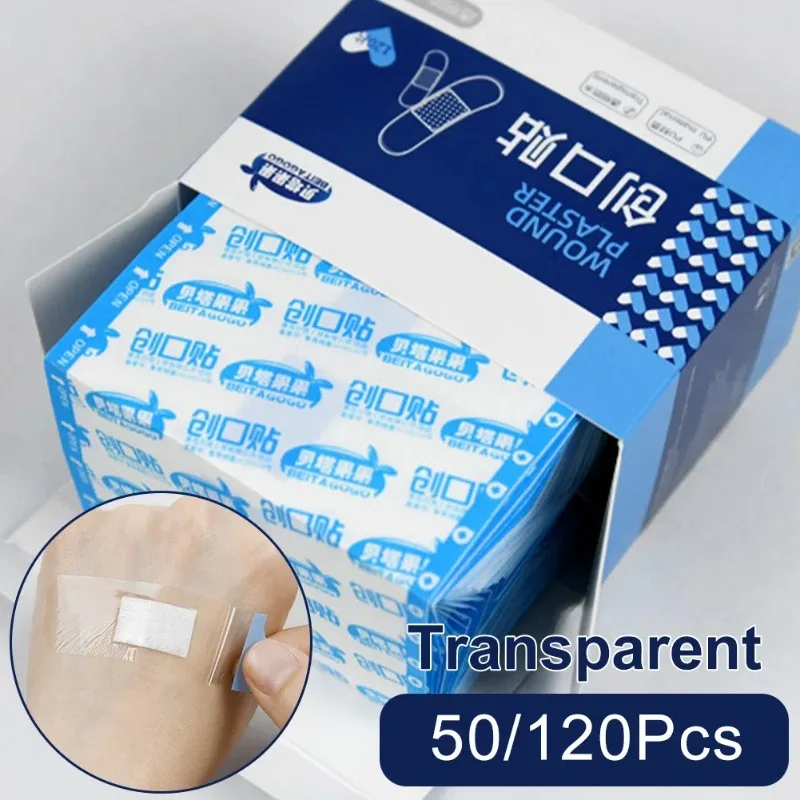 50/120Pcs Waterproof Band-Aid Wound Dressing Medical Transparent Hemostatic Tape for Swimming Bath Wound Care Protect First Aid