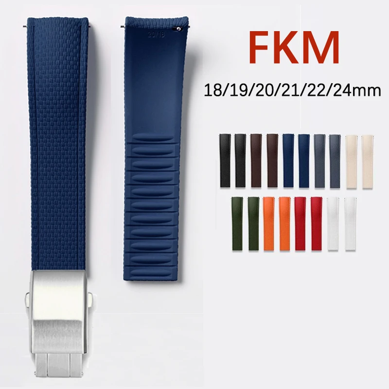 Bracelet de montre en caoutchouc fluoré FKM, boucle pliante, universel pour hommes, CTS, bracelet de remplacement, 18/19/20/21/22/24mm, pour Seiko, Omega