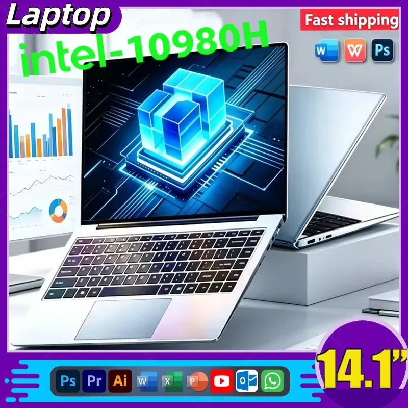 14.1" Ultra Slim Laptop Intel I9-10980HK Win11 Pro 16GB 2TB SSD FHD WiFi6 BT5.2 Gaming Office Student Portable Notebook