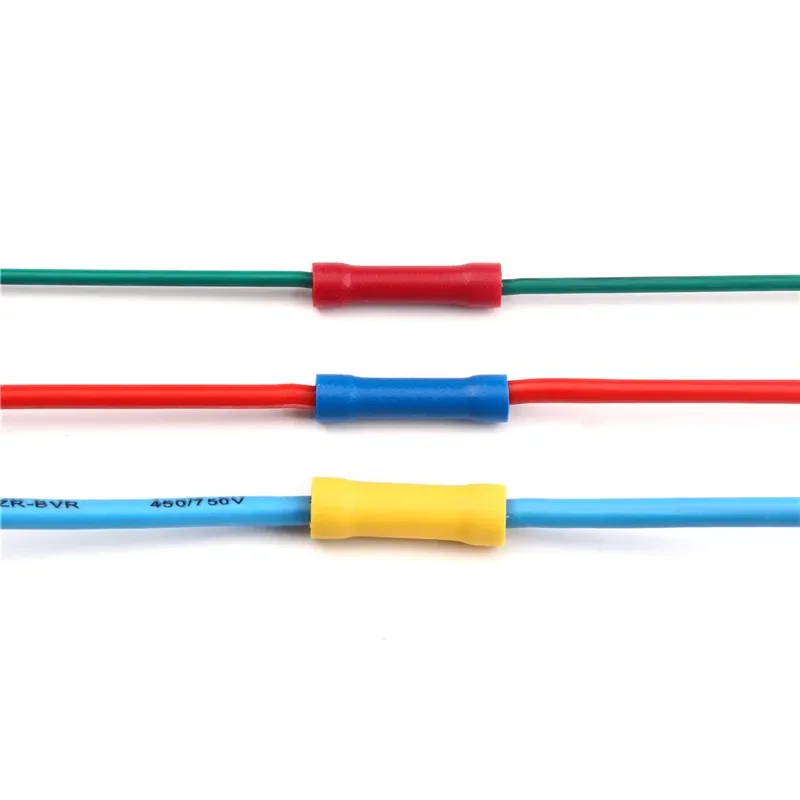 100/50/10PCS Cold Press Straight Wire Connector PVC Copper Crimp Terminals Insulated Butt Cable Quick Electrical BV1.25 2.5 5.5