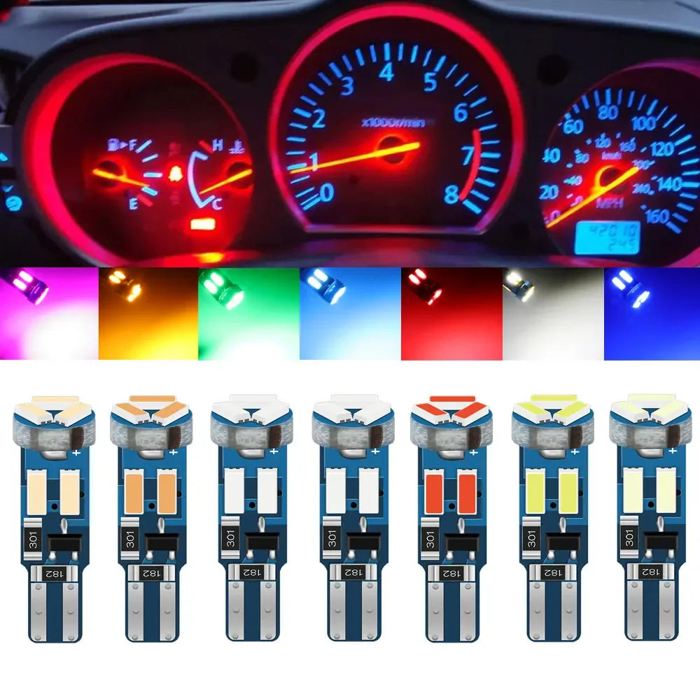 

10pcs Seven Colors Car Dashboard Instrument Light Bulb 12V T5 Car LED Bulb W3W W1.2W Auto Lamp Dashboard Gauge Lamp Indicator