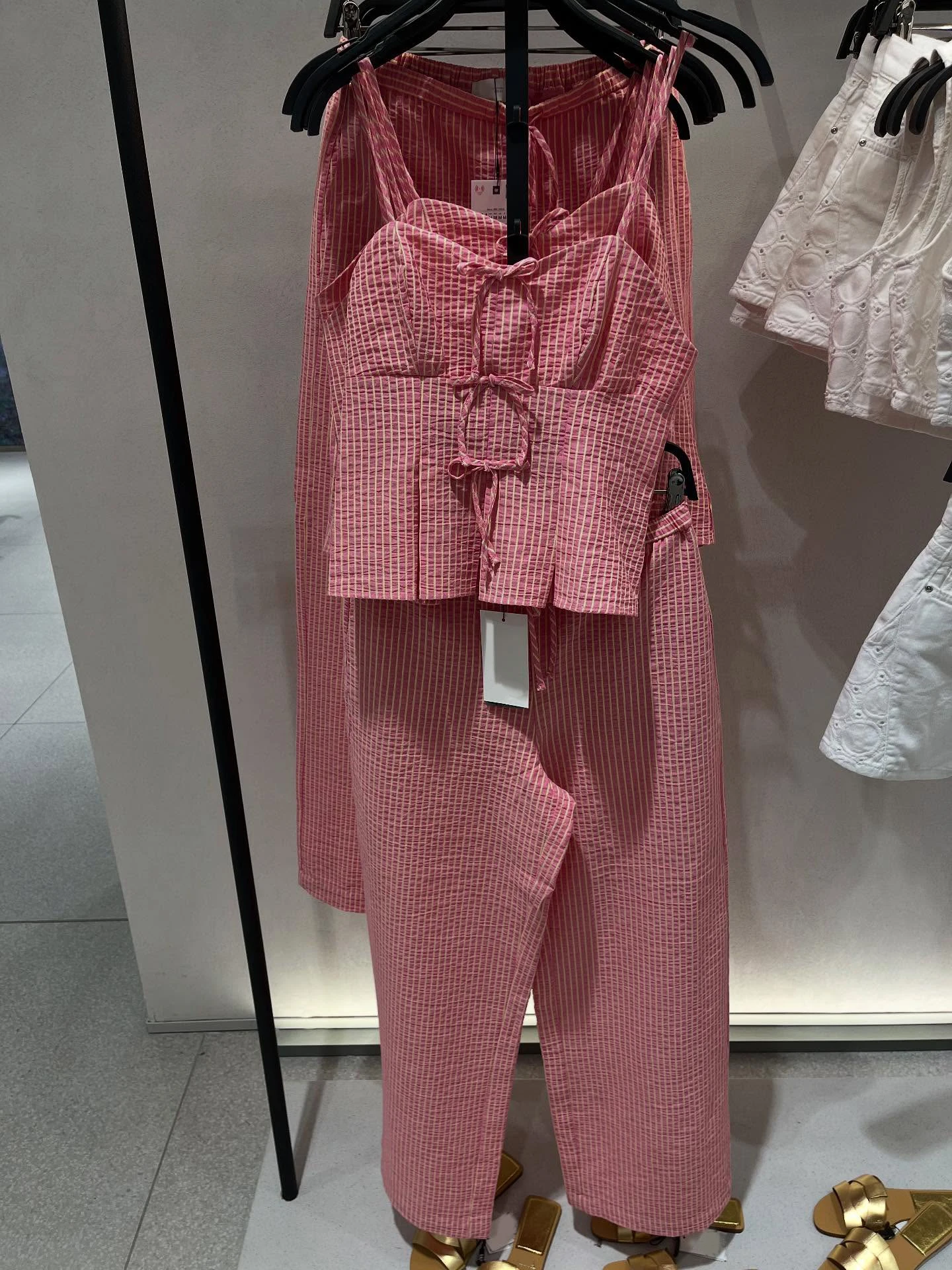 

Pink Striped Drawstring Pants Sets Women Summer V-neck Sleeveless Bow Short Tank Tops Sweet Casual Fashion Trouser 2 Piece Set
