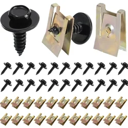20/40pcs Chassis Engine Guard Metal Nut/Screw Washers U-shape Clip for BMW E46 E92 E90 F10 Car Fender Bumper Cross Head Screws
