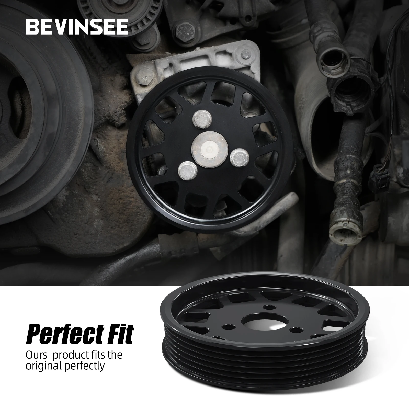 BEVINSEE Aluminum Power Steering Pulley For BMW E46 E36 E39 Z3 X5 E53 For 325i 328i 330i 525i 528i 530i M52 M54 Engine