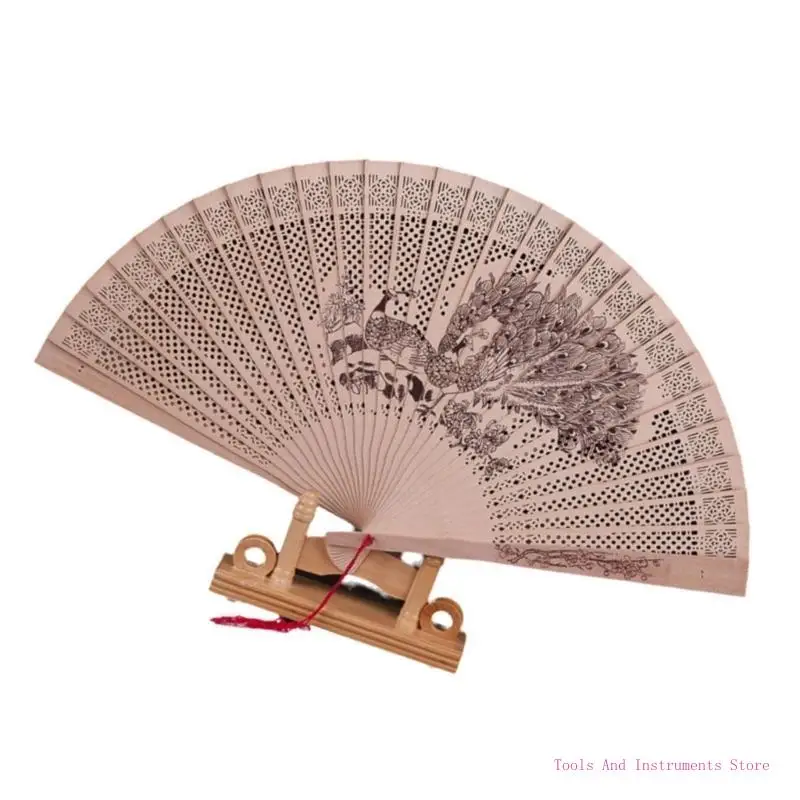 Artisanal Hollow Out Patterned Hand Fan Comfortable Grip Handheld Folding Fan for Cultural Gift Traditional Decoration C7AC