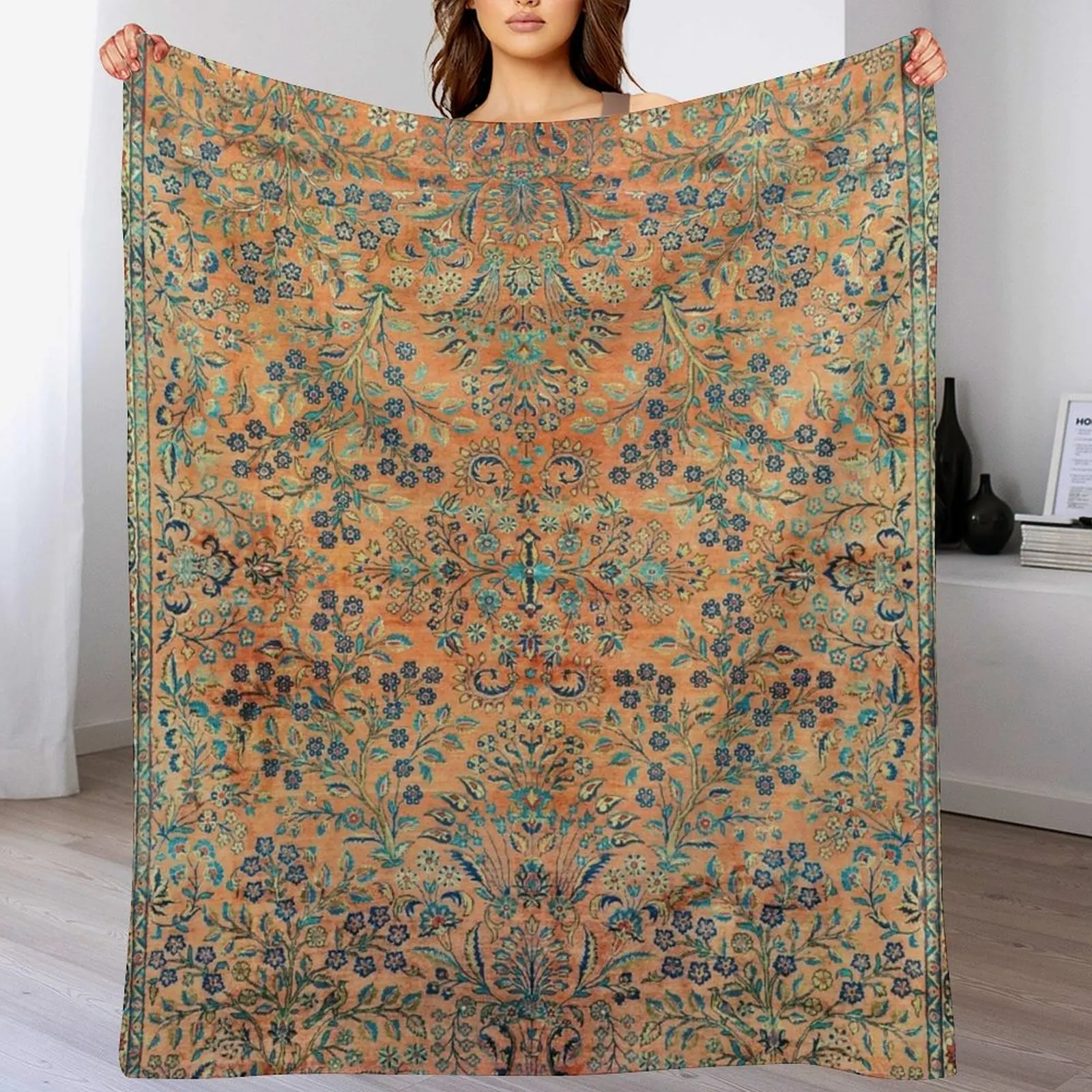 

Manchester Kashan Floral Persian Carpet Print Throw Blanket Foldable Soft Warm Blanket for Outdoor Use