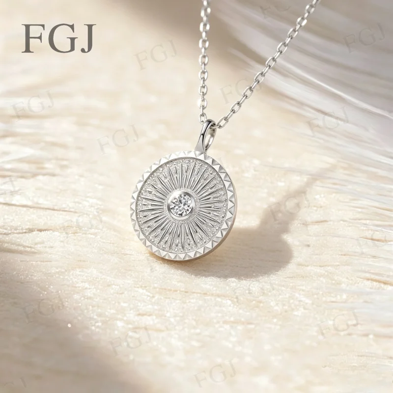 925 Sterling Silber Runder Moissanit-Anhänger Halskette Strahlende O-Kette für Damen Hochzeit Jubiläum Edles Schmuckgeschenk – Detail 11