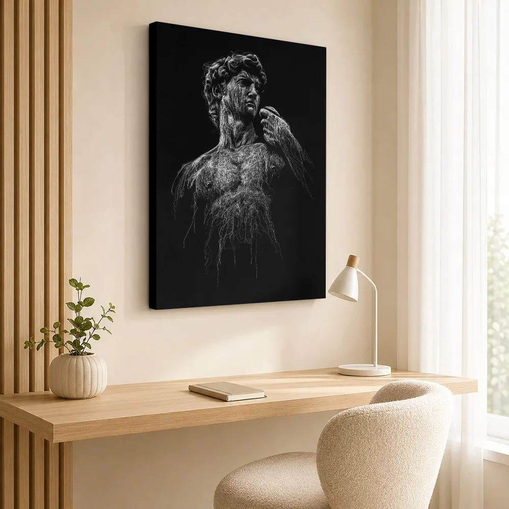Michelangelo David Statue Line Art - Modern Renaissance Framed Canvas Print Poster Custom Contemporary Wall Art for Office Decor