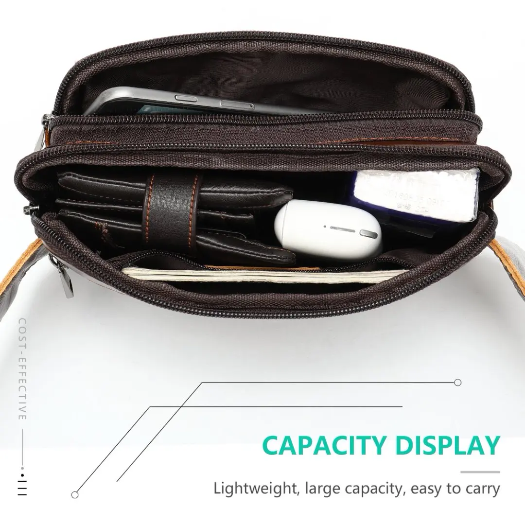 حقيبة خصر للرجال من الجلد الطبيعي، حقيبة كروس بكتف واحد للاستخدام الخارجي، حقيبة صدر للرجال، حقيبة صغيرة من الجلد الطبيعي للرجال #5