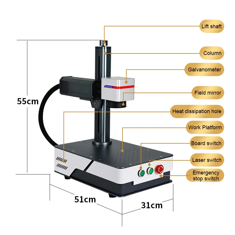 

Fiber Marking Machine Max 20W 30W 50W Portable Engraver 110*110mm Stainless Steel Jewelry Cutter
