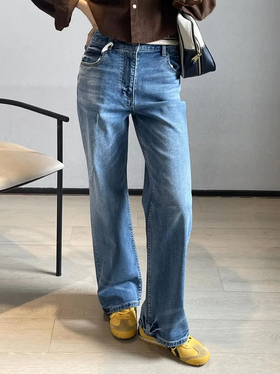 

Свободные джинсы с высокой талией и широкими штанинами для женщин, повседневные рваные джинсы, модные весенне-летние брюки Ouyang Zhaolu Thinker