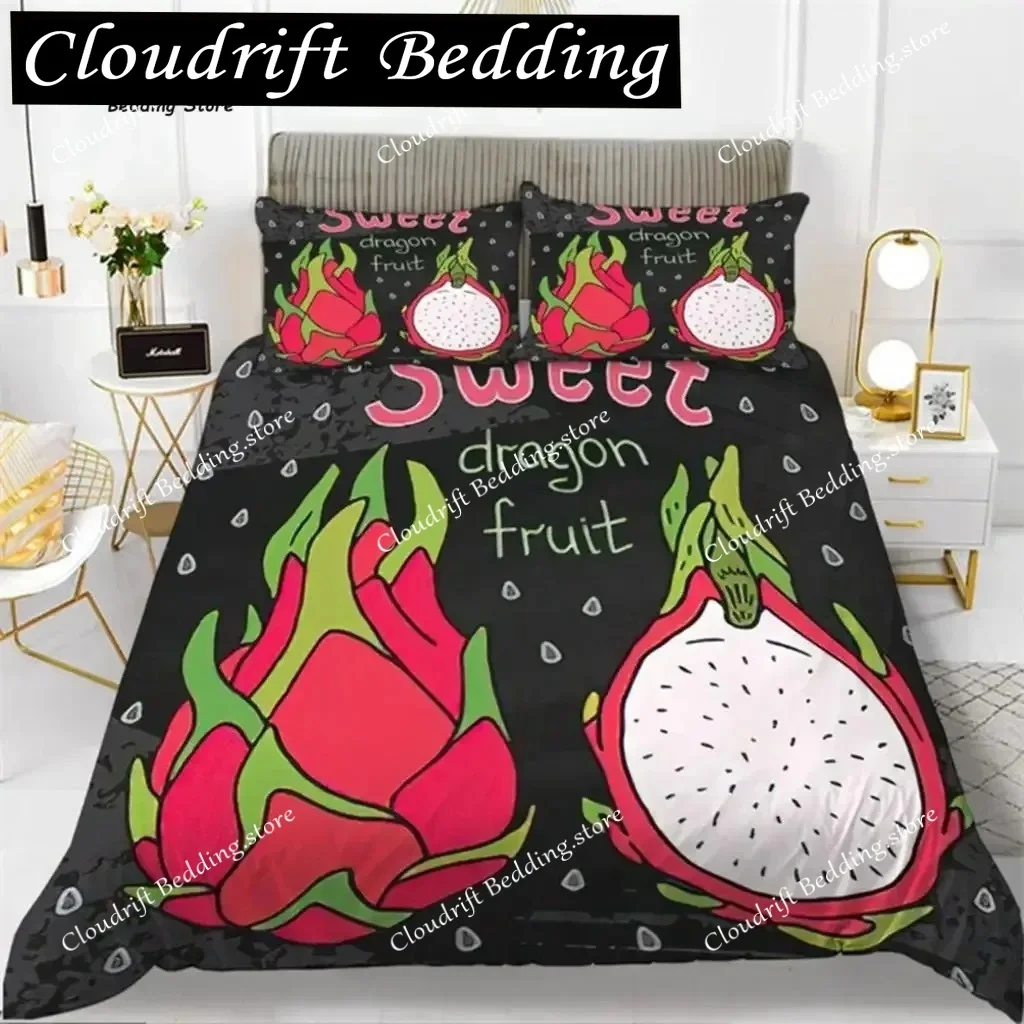 Cute Chic Fruit Bedding Set for Kids Girls Boys Room Decor Tropical Pineapple Cherry Pomegranate Print Duvet Cover Pillowcases