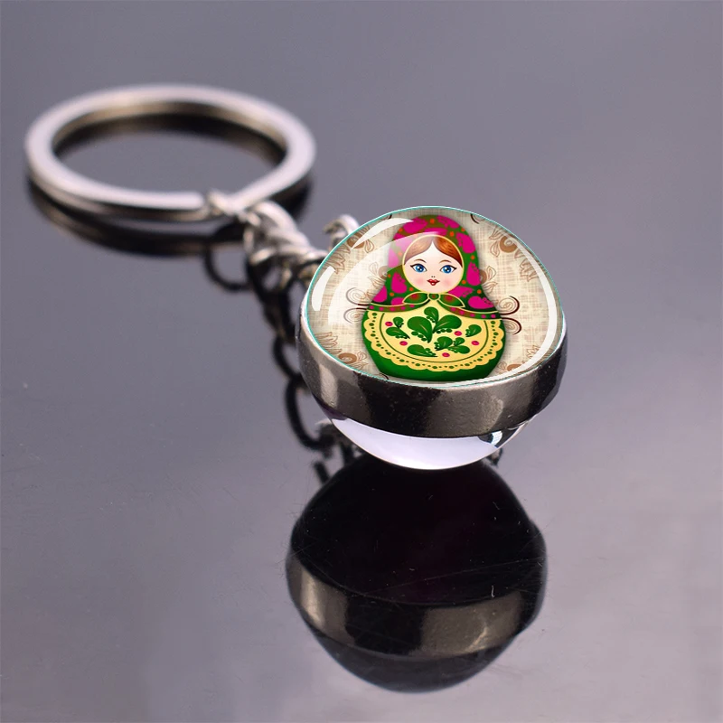 Russian Doll Keychain Matryoshka Doll Ball Charm Pendant Double Sided Handmade Keyring Gift Dropshipping