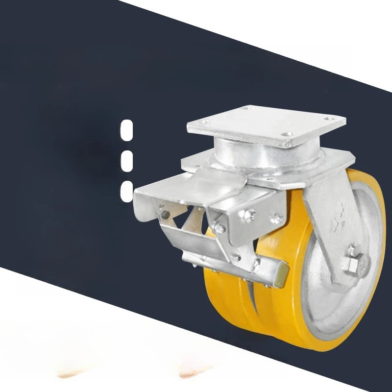 Heavy duty casters, two-wheel brake casters, load 4.5 tons iron core polyurethane heavy duty casters