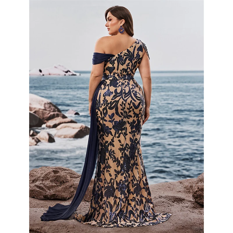Vestido largo sexi de un hombro con lentejuelas y cuentas para mujer, vestido elegante para cóctel, graduación, fiesta de noche, sirena, vestido de dama de honor de boda
