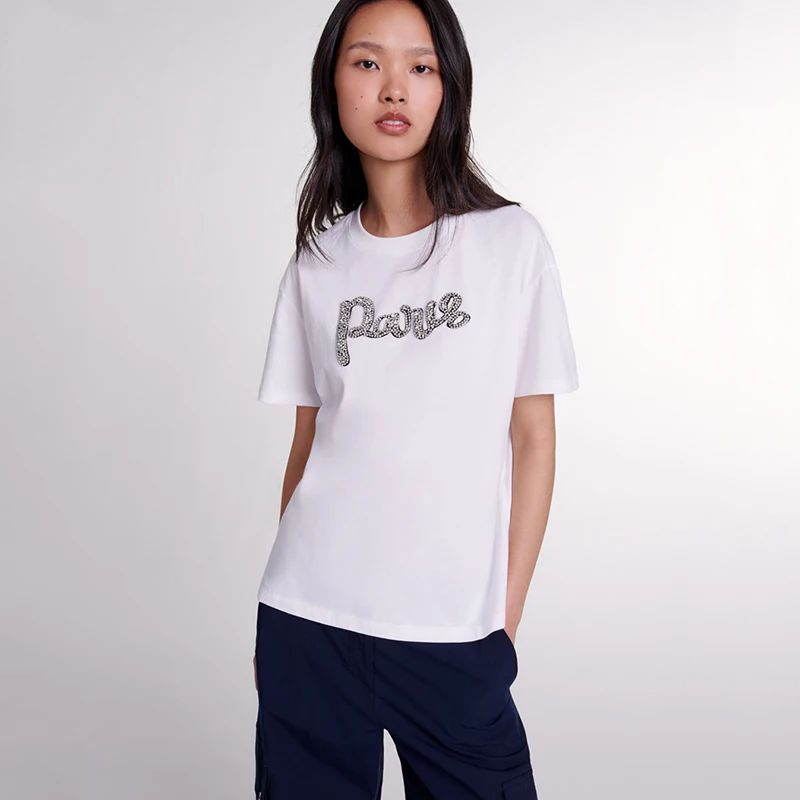 

Новая женская повседневная белая трикотажная футболка M Home 24 Autumn с круглым вырезом, хлопковый материал, для осени...