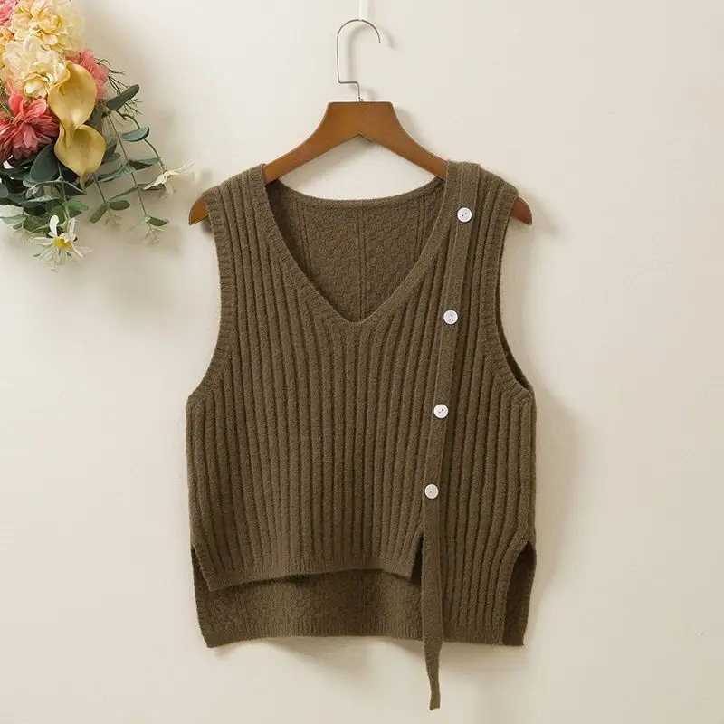 

Vest Women's Knitted Small Vest Spring and Autumn Short Irregular Tank Top Loose Outer Vest Top