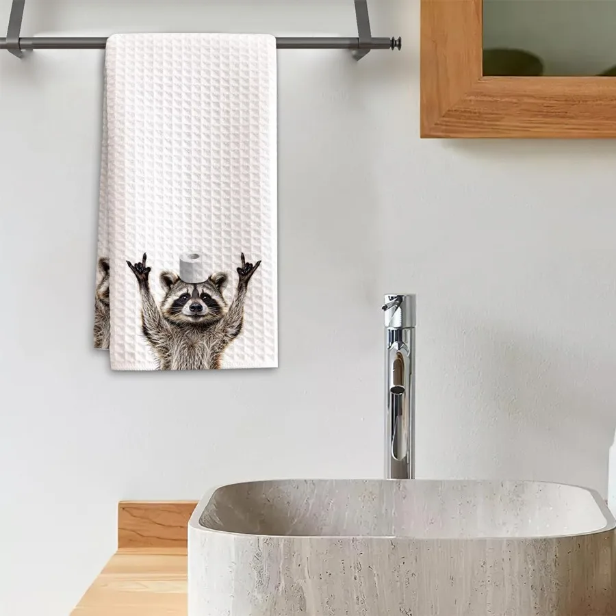 1 قطعة مناشف اليد الراكون للحمام 16x23.5 لينة ستوكات لطيف الحيوان هدايا للبالغين الراكون تحت عنوان المطبخ حمام ضيف Ro