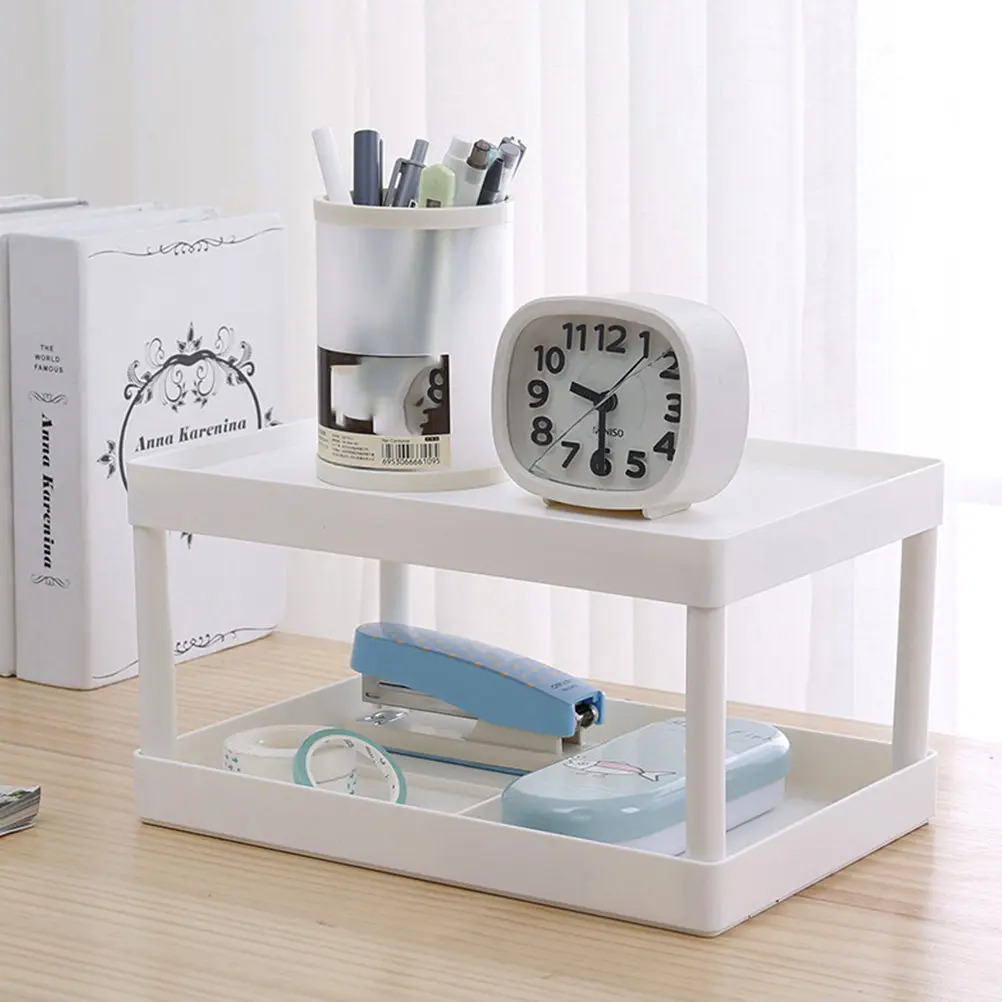 Double-Layer Cosmetics Storage Rack White Premium PP Makeup Organizer Stand Desktop Sundries Holder Bedroom Bathroom