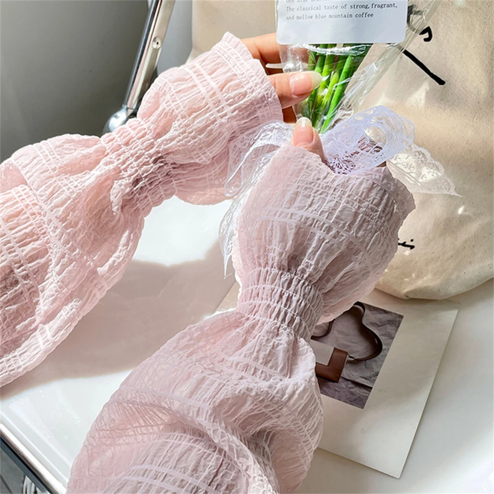 Summer Long Fingerless Gloves Women Sun Protection Sleeves Gloves Lace Mesh Driving Arm Sleeve Sunscreen Uv Breathable Mittens