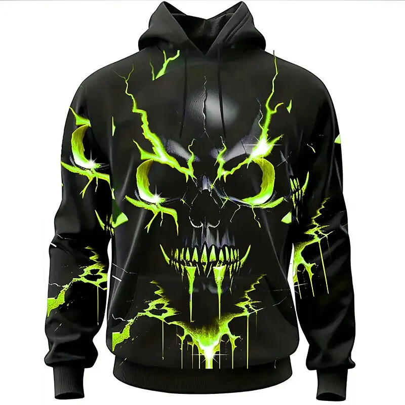 Mode Harajuku Skull 3d Print Hoodies Voor Mannen Hip Hop Trend Y 2K Kleding Oversized Sweatshirt Mannen Herfst Casual Capuchon