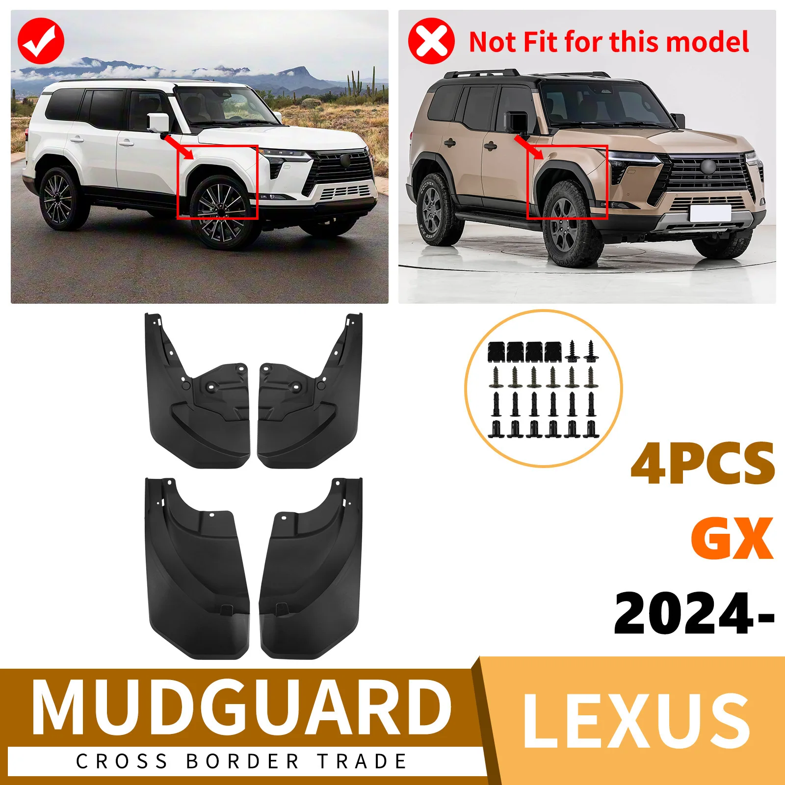 

For 2024-2025 Lexus GX550 Front Rear Mud Flaps Mudguards Splash Guards ABS Plastic Accessories