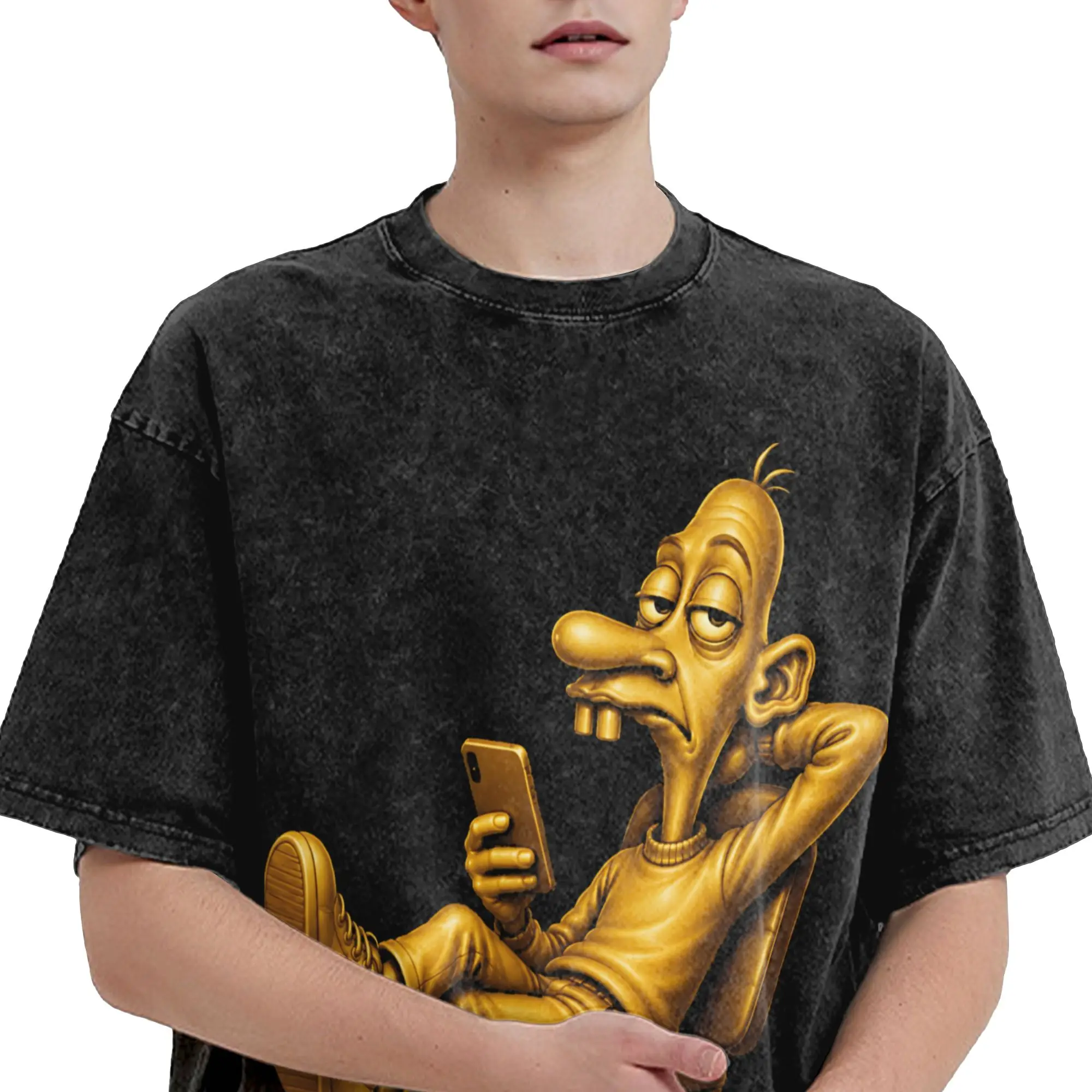 Golden Neegy Meme Funny Internet Brainrot Gen Z Humor Washed T Shirt Streetwear Hip Hop Fashion T-Shirts  Tees for Men Women