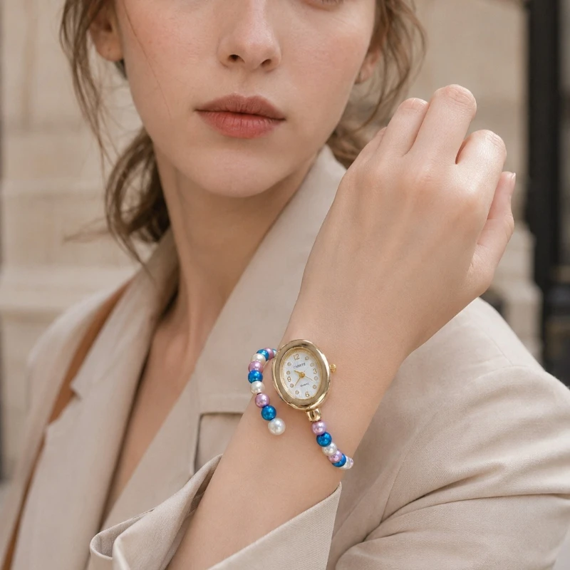 

Fashion Rainbow Pearls Women Bracelet Watch Elegant Adjustable Ladies Watch Luxury Gift Quartz Wristwatch for Women montre femme