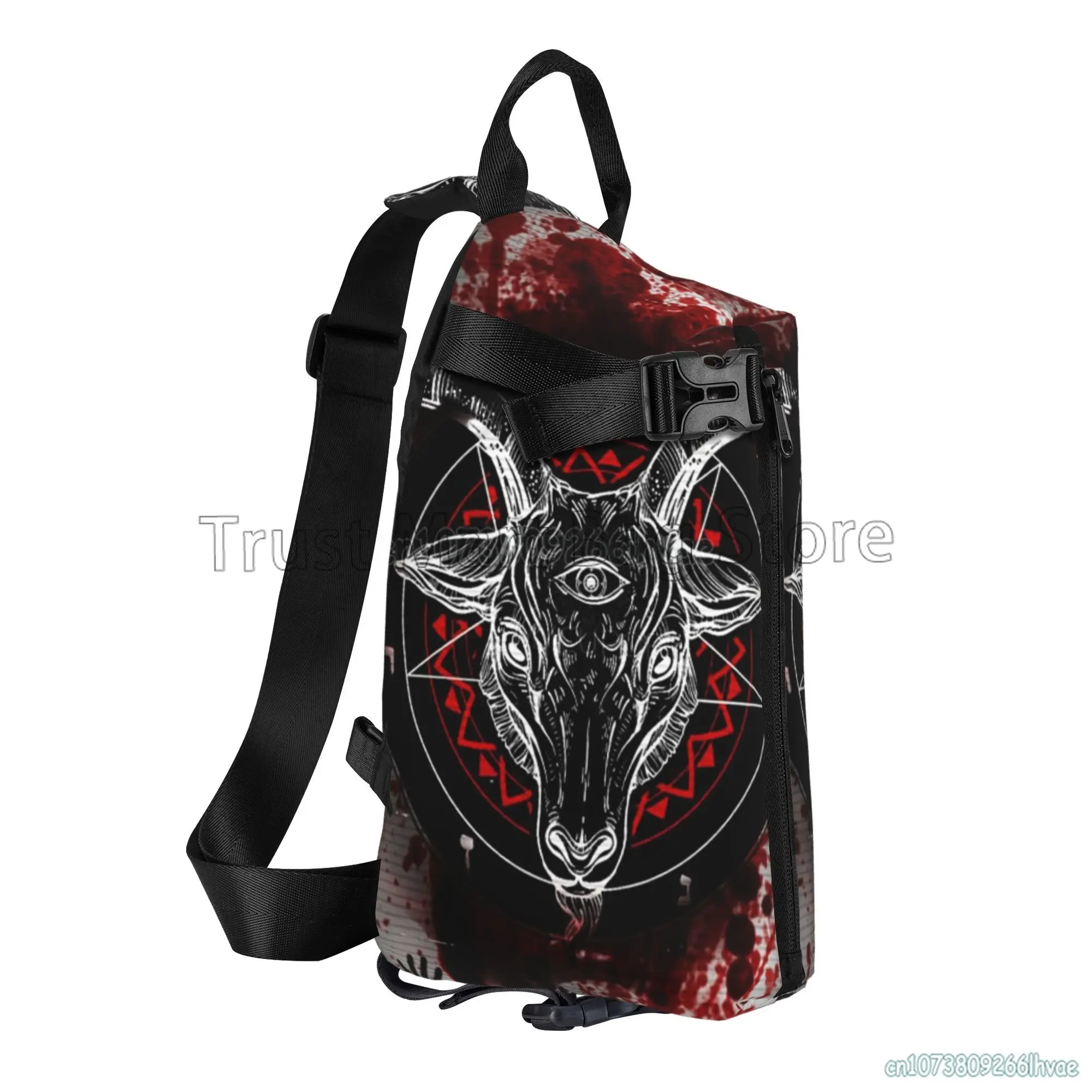 Pentagram Baphomet satanistyczna koza czaszka torba ze sznurkiem Casual Crossbody podróżny plecak na klatkę piersiową na jedno ramię plecak dla mężczyzn