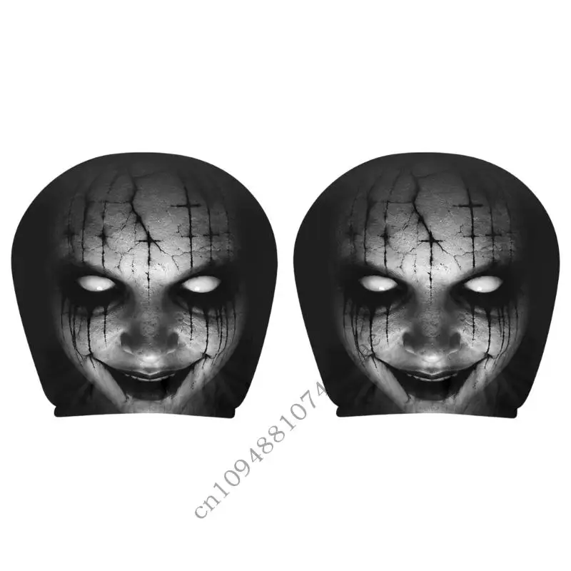 Automotive Headrest Sleeve Set, Dark Skull Polyester Pair for Car Owners Updating Plain Headrest Zones in