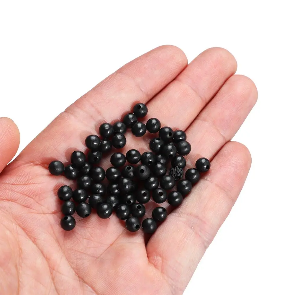 100Pcs/Lot 3mm-12mm Plastic Fishing Floats Beads Round Black Soft and Hard Bean High Quality Stoppers Fishing Tools Accessories