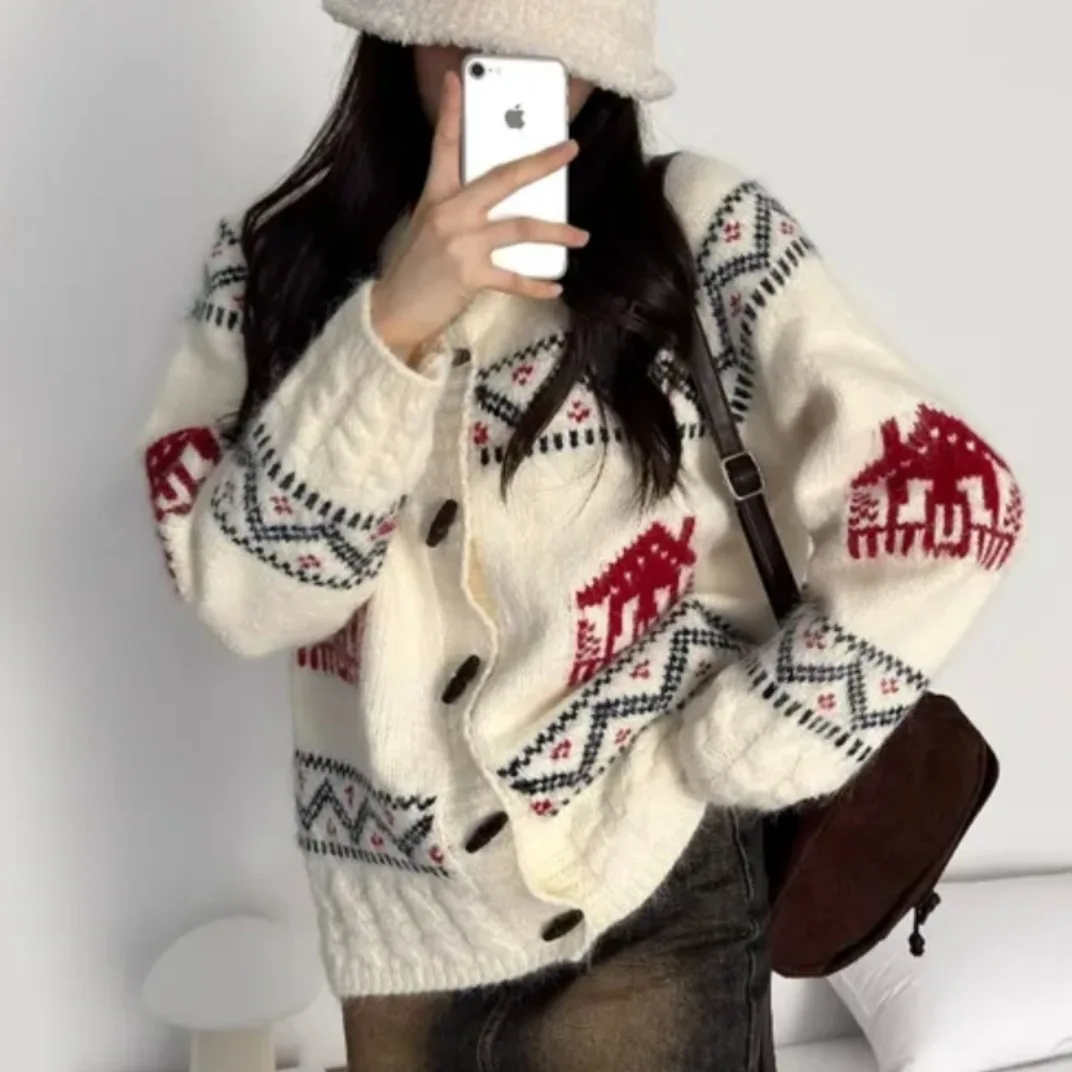 เสื้อคลุมคาร์ดิแกนไหมพรมสไตล์วินเทจ คอปกติดกระดุม สำหรับฤดูใบไม้ร่วงและฤดูหนาว ให้ความอบอุ่น ทรงตรง ยาว สำหรับผู้หญิง...