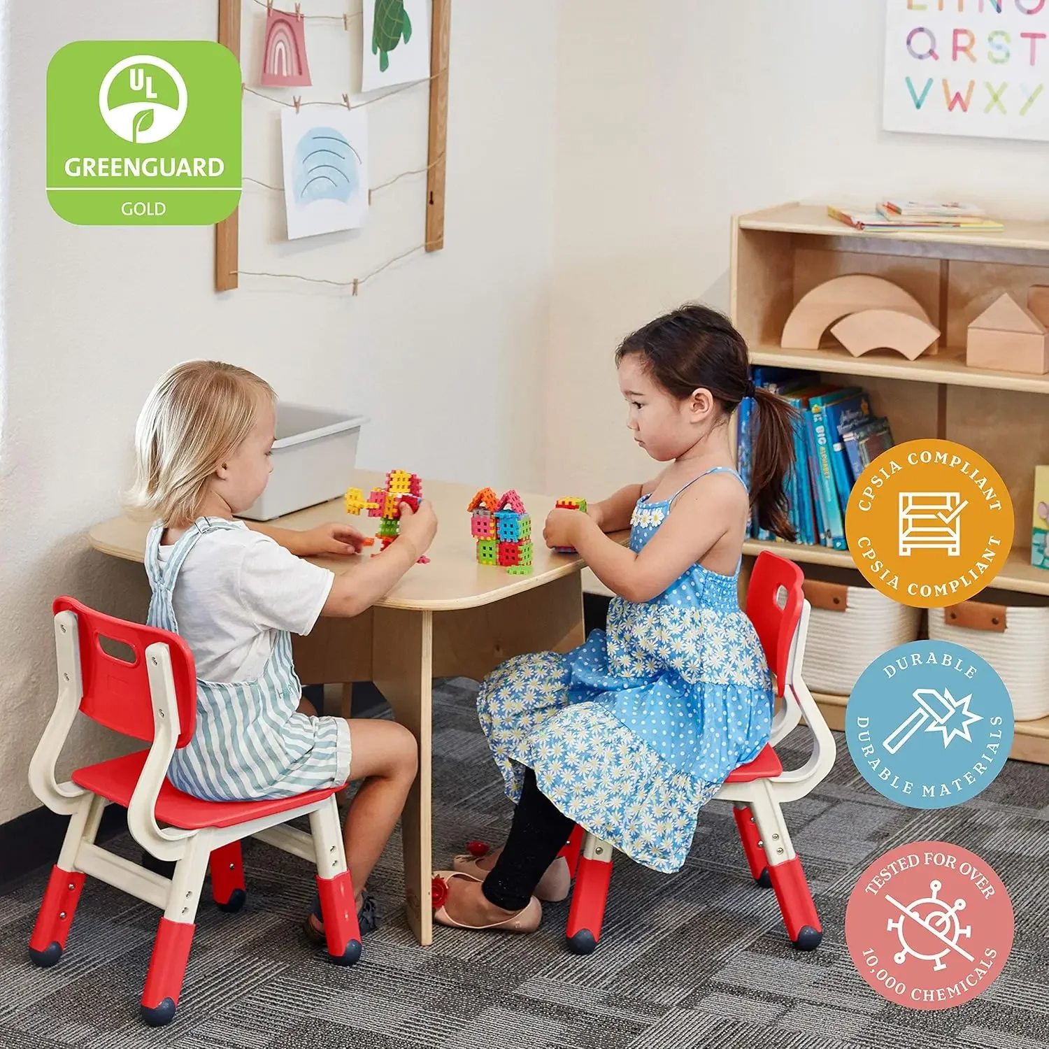 Classroom Adjustable Chair, Flexible Seating, Red, 2-Pack