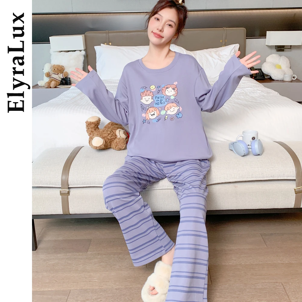 

ElyraLux, одежда для сна с героями мультфильмов, женский повседневный комплект домашней одежды с длинными рукавами, большой размер, осенне-зимний стиль, свободный крой, удобный домашний комплект