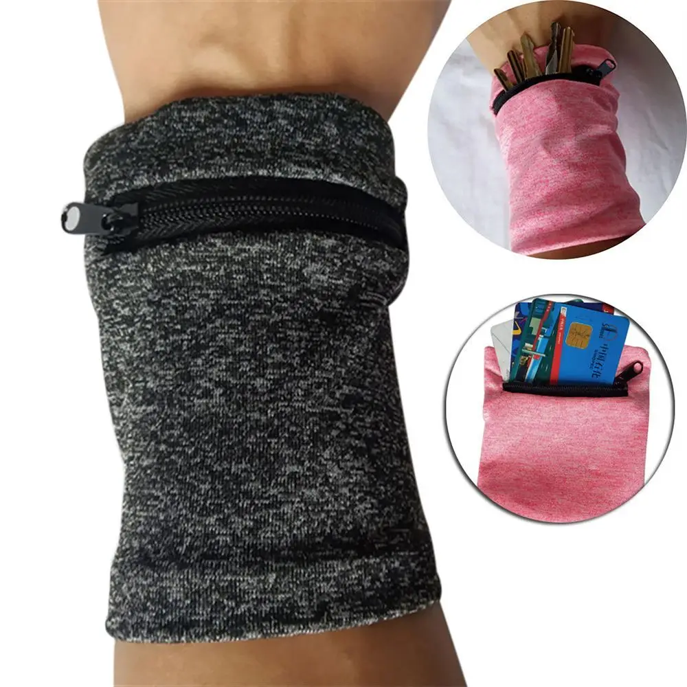 Faixa de suor com zíper protetores de mão saco de armazenamento bolsa protetor sweatband pulso carteira pulseira suporte de pulso