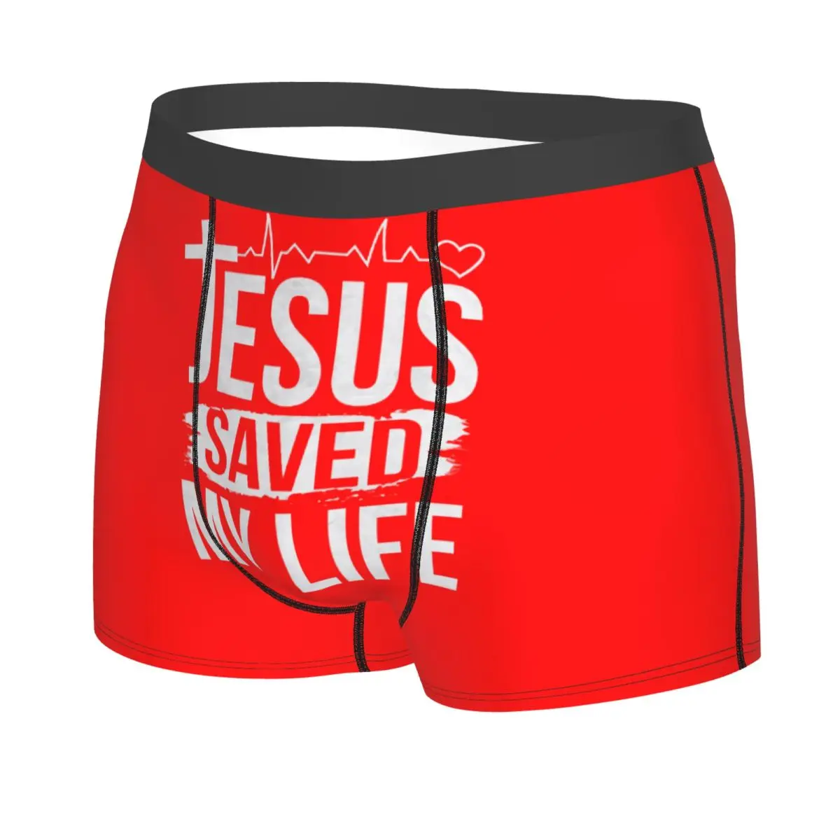 Custom Jesus Saved My Life Boxer Shorts For Men  Christ Religion Christian Faith Underwear Panties Briefs Stretch Underpants